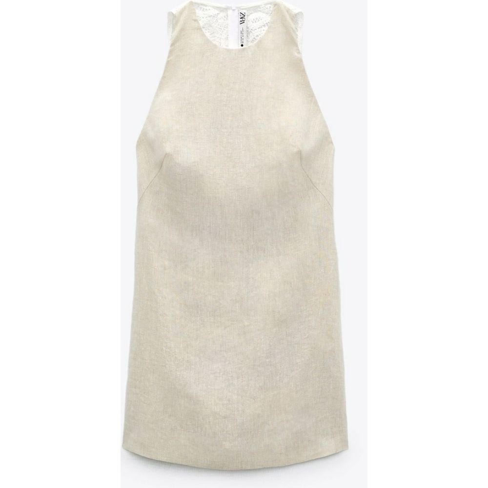 NEW ZARA BEIGE LINEN BLEND WITH CROCHET BACK DRESS